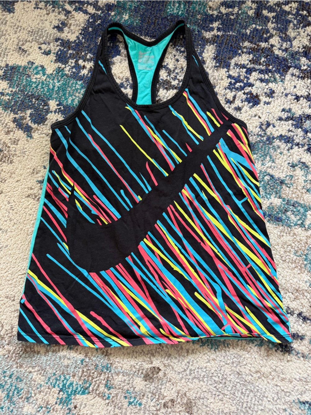 Nike Black Racerback Tank with Neon Stripe Print